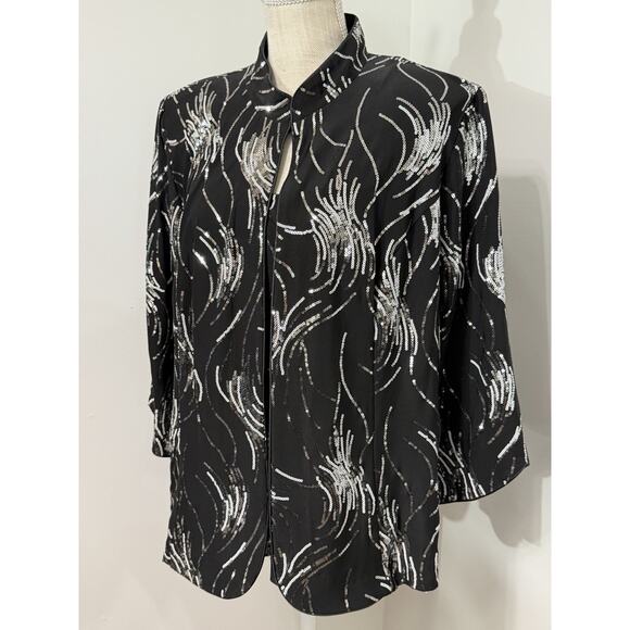 Alex Evenings Tank Jacket 2 Piece Set Womens 1X Black Silver Sequin Cocktail - Picture 2 of 4
